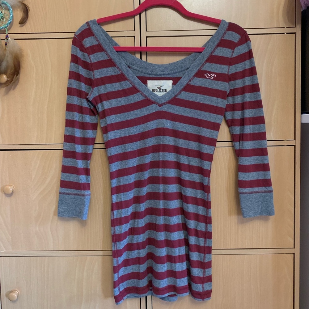 Striped fitted mid sleeve tee with Hollister logo